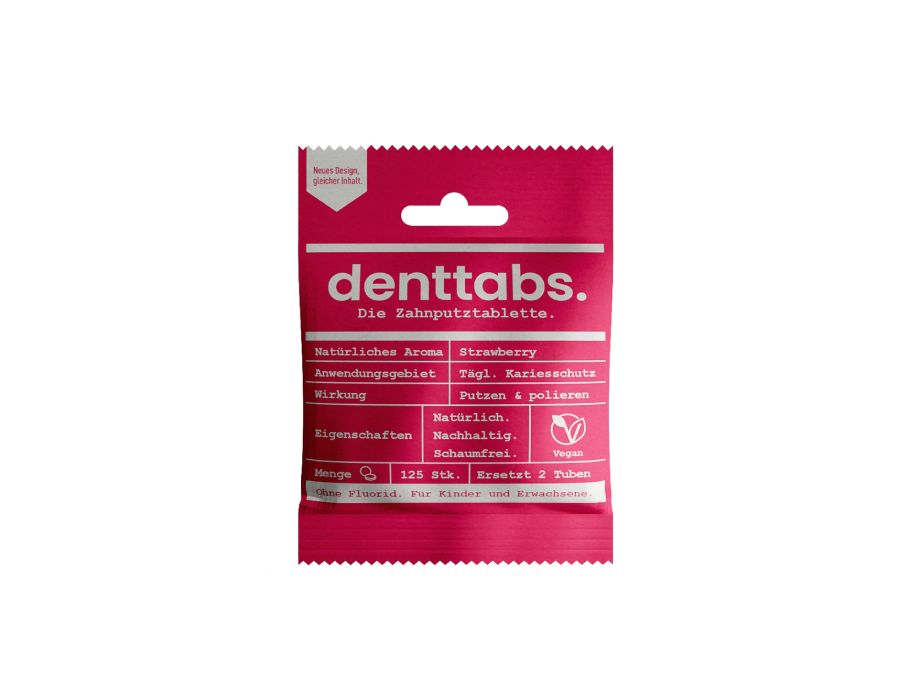 Denttabs - Tandpasta Tabletten - Zonder Fluor - Aardbei - 125st
