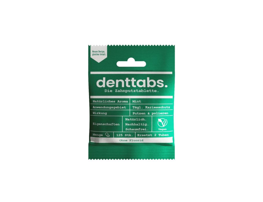 Denttabs - Tandpasta Tabletten - Zonder Fluor - Mint - 125st