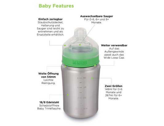 Klean Kanteen - Drinkflesje Baby 6+ M - RVS - 226ml - Medium Flow
